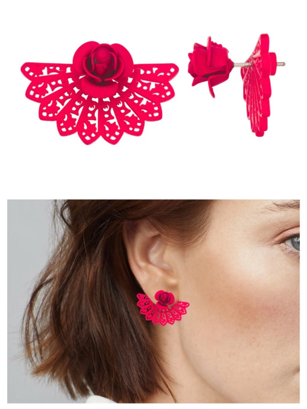 Simply Vera Vera Wang Red Filigree Flower/Rose Floater Earrings - NWT